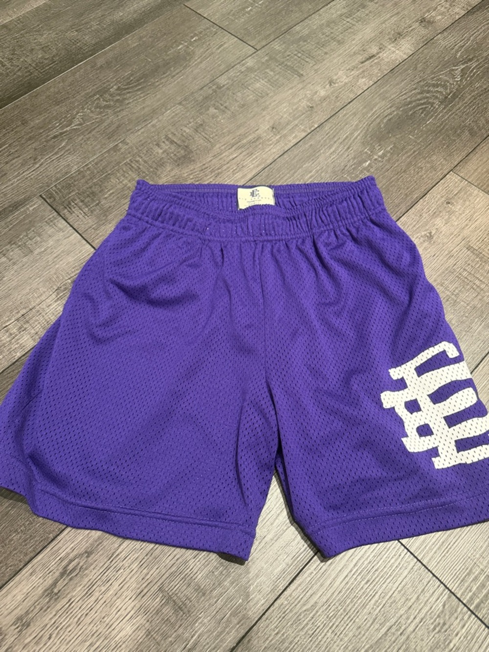 Eric Emanuel Purple Mesh Athletic Shorts with White Logo